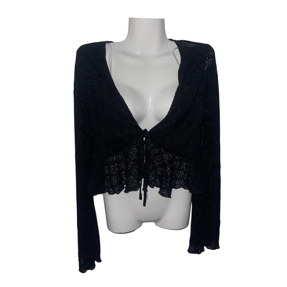 Attirance Lace Sheer Peplum Tie Front Blouse SZ M Goth Festival Witchygoth